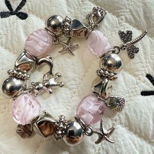 Silver and Pink Charm Bracelet